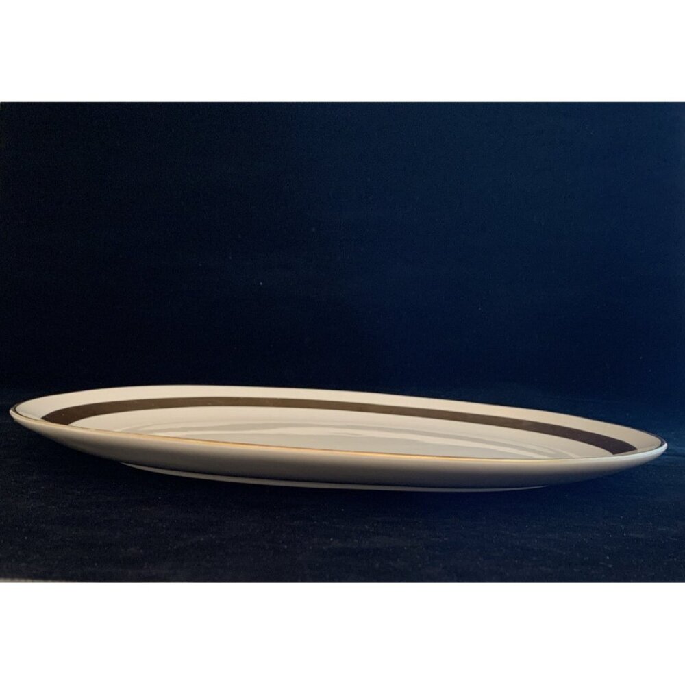 Flintridge China Huntington Oval Serving Platter 14" Gold Band California MCM - Picture 2 of 8